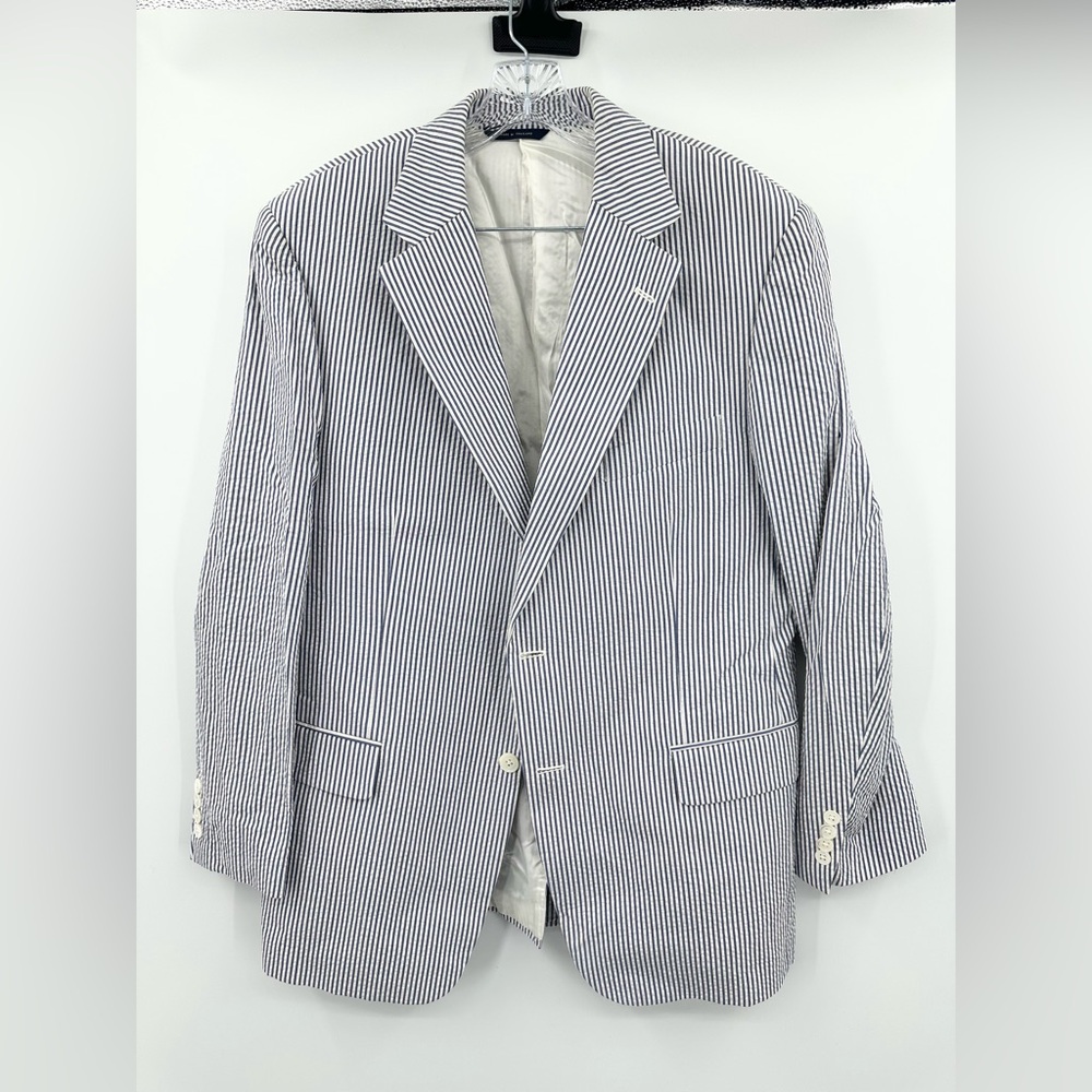 Men's Light Blue Seersucker Two-Button Blazer